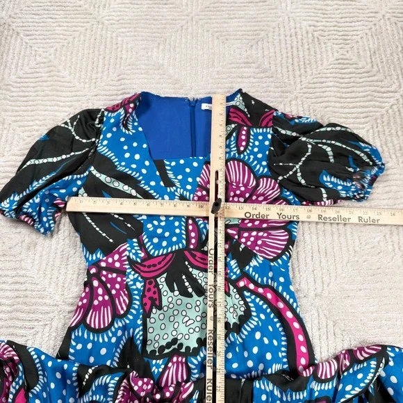 Rhode Floral Puff Sleeve Maxi Dress Women's 6 Blue Pink Ester Boho Garden Party - Picture 6 of 11